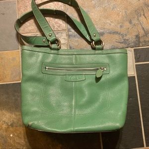 Green leather Coach handbag purse EUC